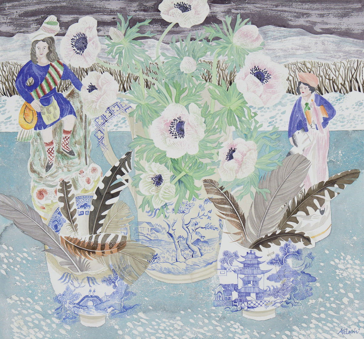 Anemones, Late Snow – watercolour by Angie Lewin
