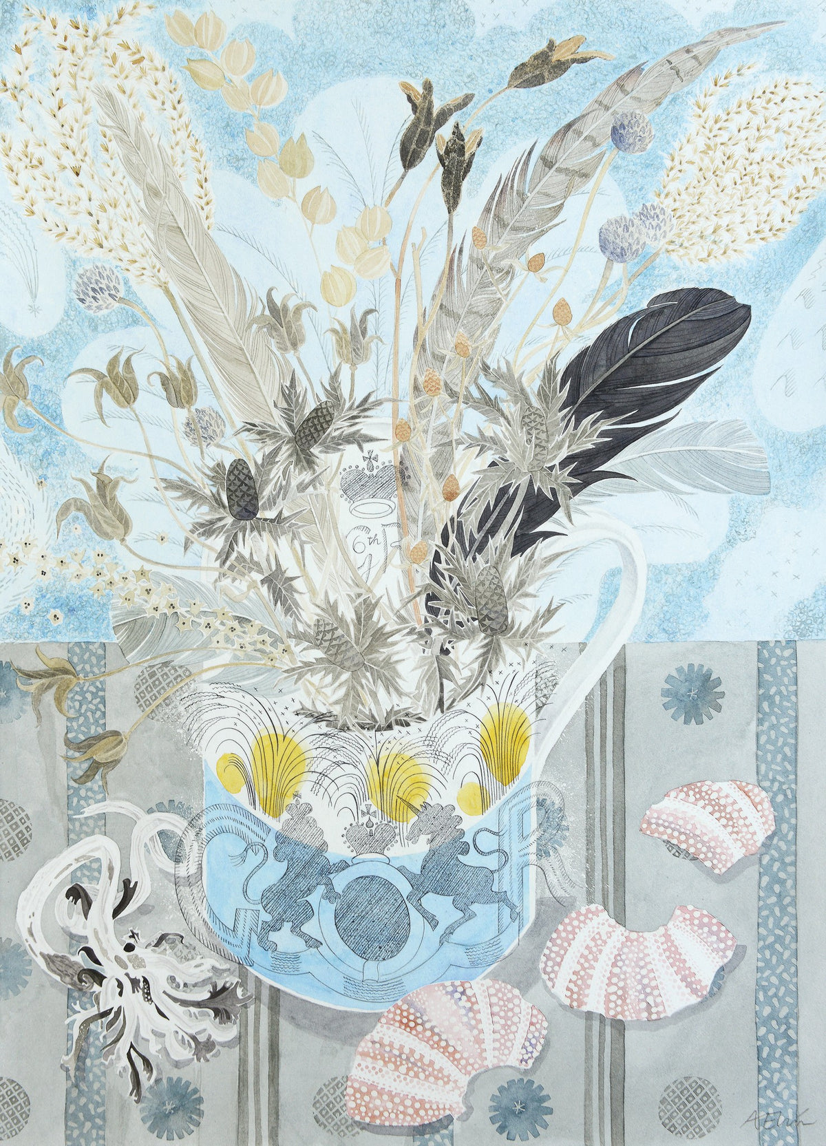 Coronation Mug with Sea Urchin – watercolour by Angie Lewin