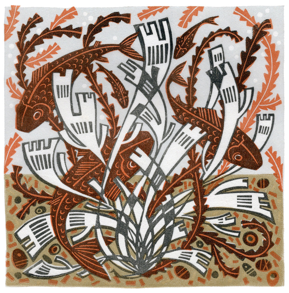 Five Fish, linocut by Angie Lewin