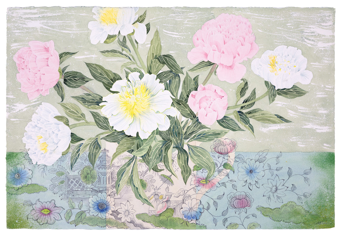 New Town Peonies – watercolour by Angie Lewin