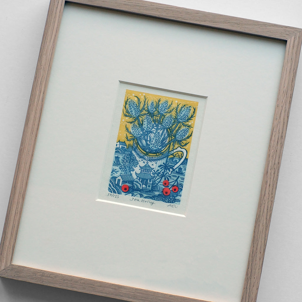 Sea Holly - framed - 54/125 - Angie Lewin - printmaker and painter