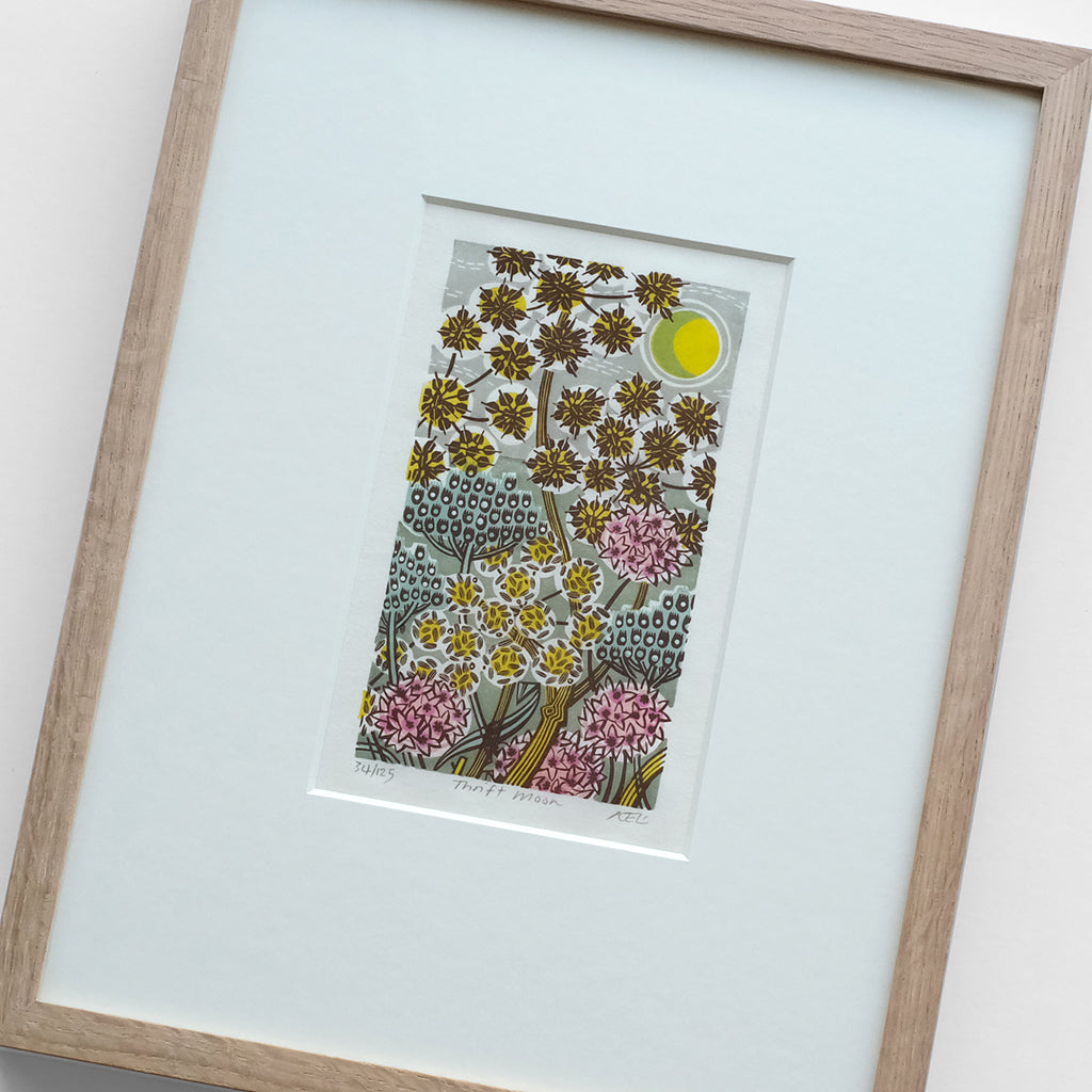 Thrift Moon - framed - 34/125 - Angie Lewin - printmaker and painter