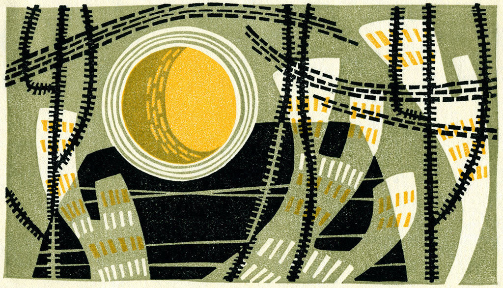 Black Island, linocut by Angie Lewin