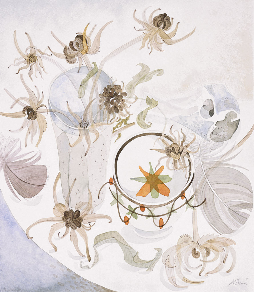 Calendula, Teabowl and Flint - Angie Lewin - printmaker and painter