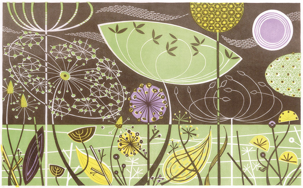 Clifftop Weybourne, linocut by Angie Lewin