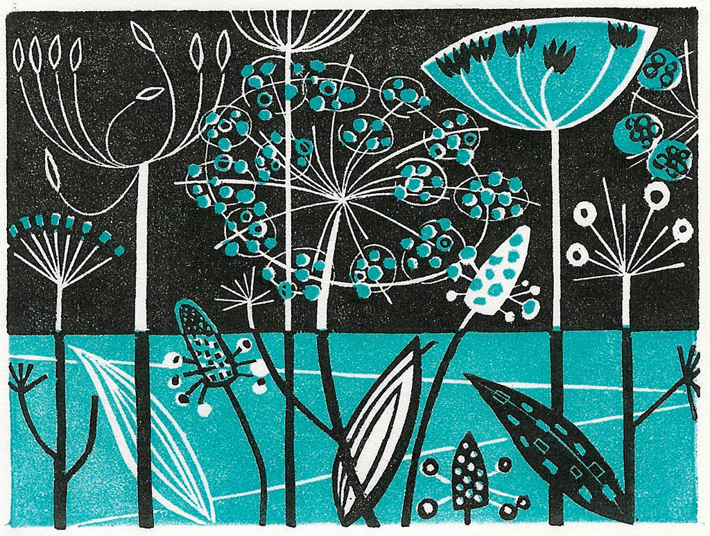 Clifftop, wood engraving by Angie Lewin
