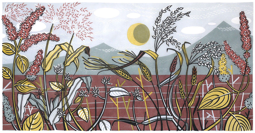 Grain Field, linocut by Angie Lewin