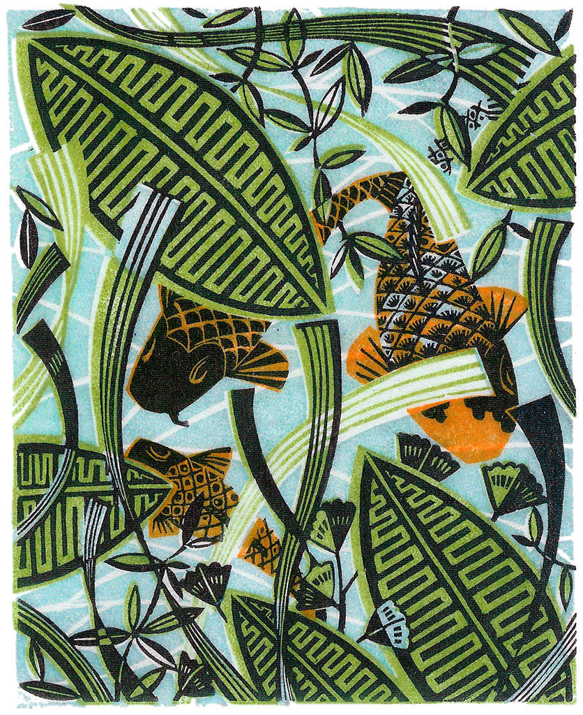 Hidden Fish, wood engraving by Angie Lewin