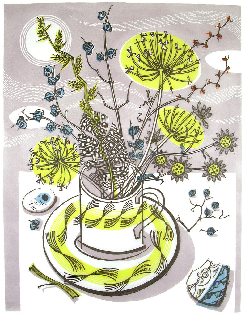 Moonlit Cup, linocut by Angie Lewin