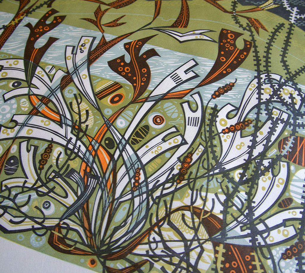 Northern Shore, linocut by Angie Lewin – view 3