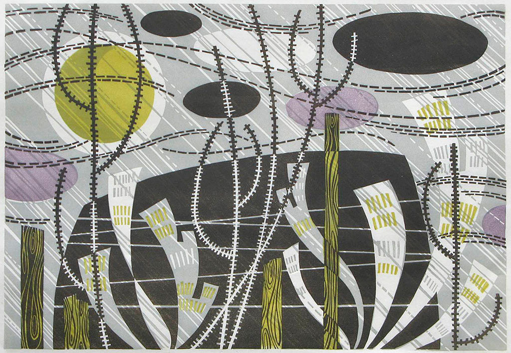 Rain Harris, linocut by Angie Lewin