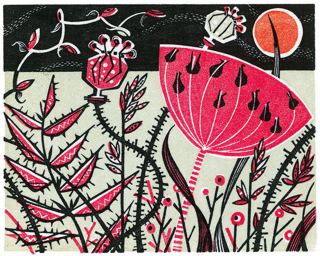 Red Meadow, wood engraving by Angie Lewin