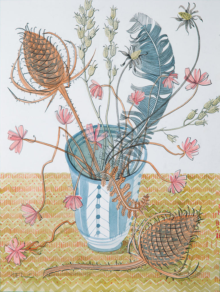 Rye Pot with Teasels - Angie Lewin - printmaker and painter