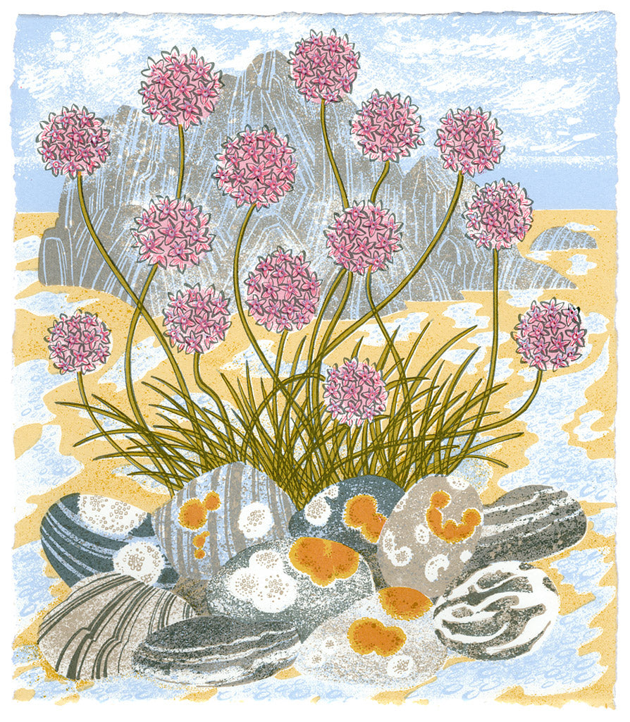 Sea Pinks & Pebbles, screenprint by Angie Lewin