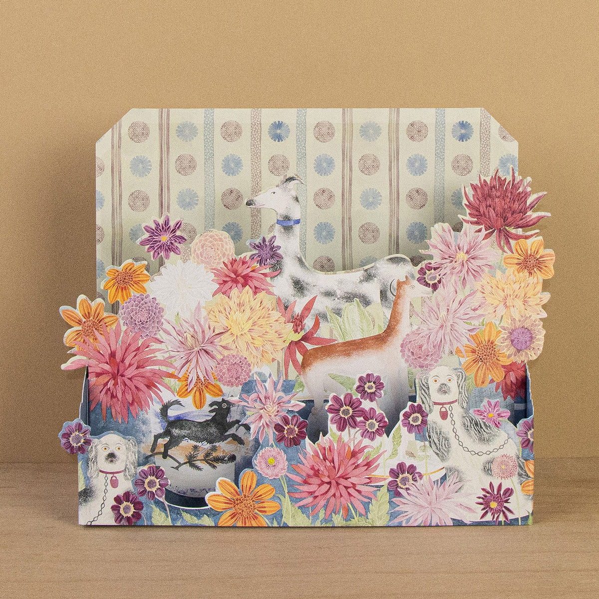Dahlias and Dogs 3D Die-Cut Card - Angie Lewin - printmaker and painter