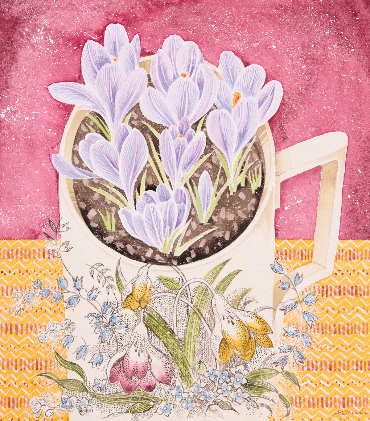 Crocus in Spring Cup – watercolour by Angie Lewin