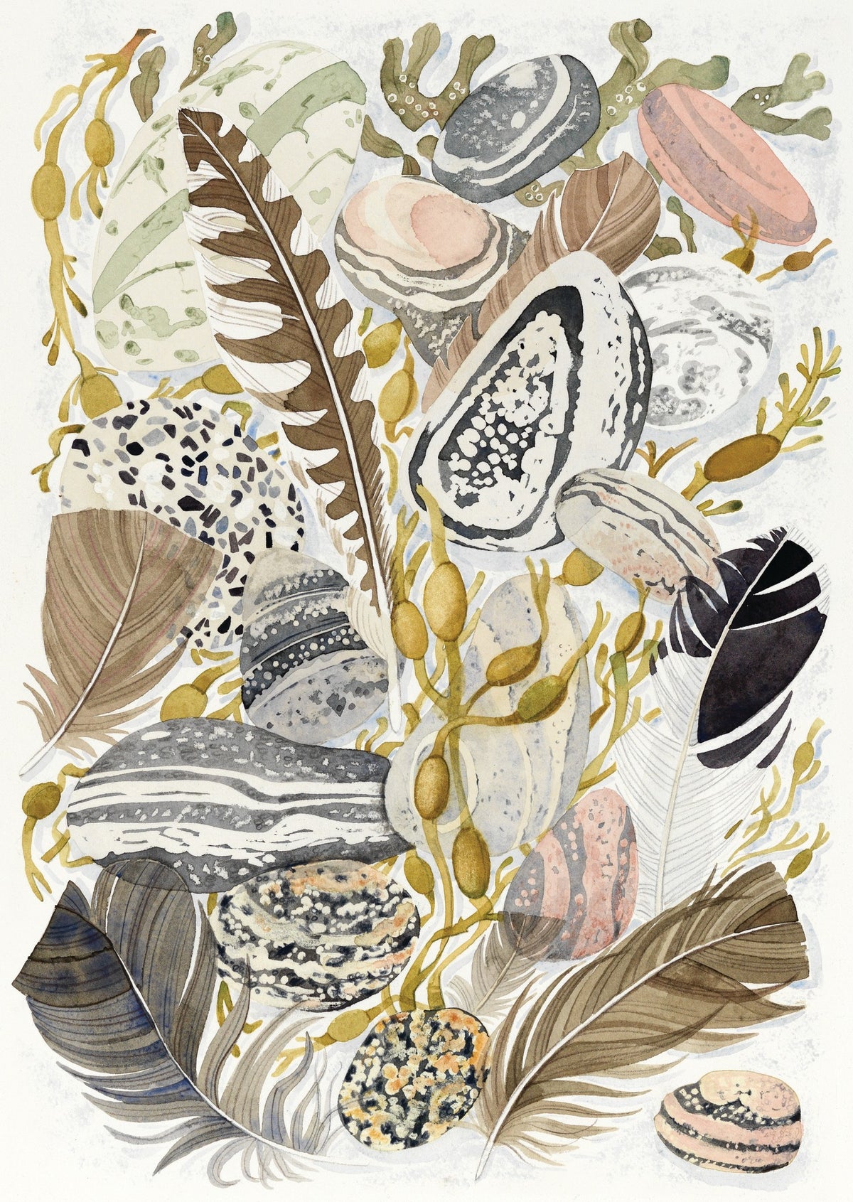 Gneiss Pebbles, Berneray – watercolour by Angie Lewin