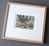 Mug with Feathers - framed - A/P - Angie Lewin - printmaker and painter
