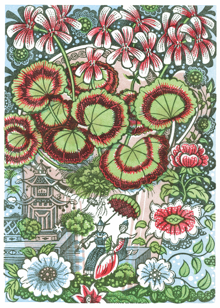 Pelargonium, wood engraving by Angie Lewin