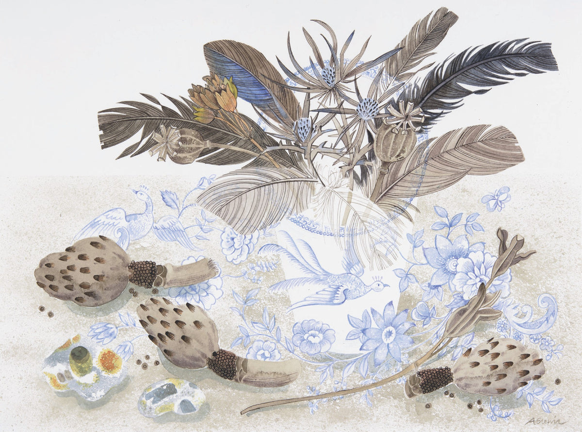 Pheasant Cup with Magnolia Fruit – watercolour by Angie Lewin