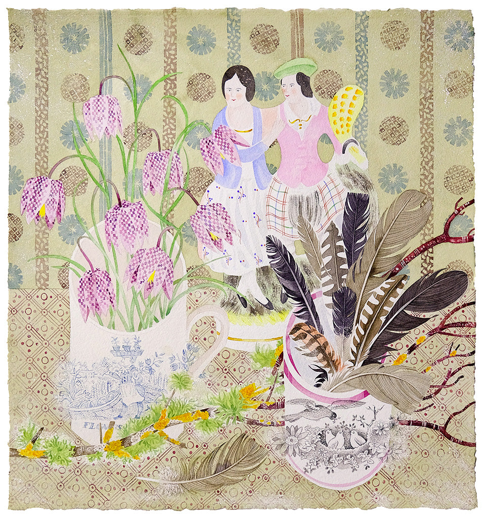 Speyside Fritillaries and Feathers - Angie Lewin - printmaker and painter