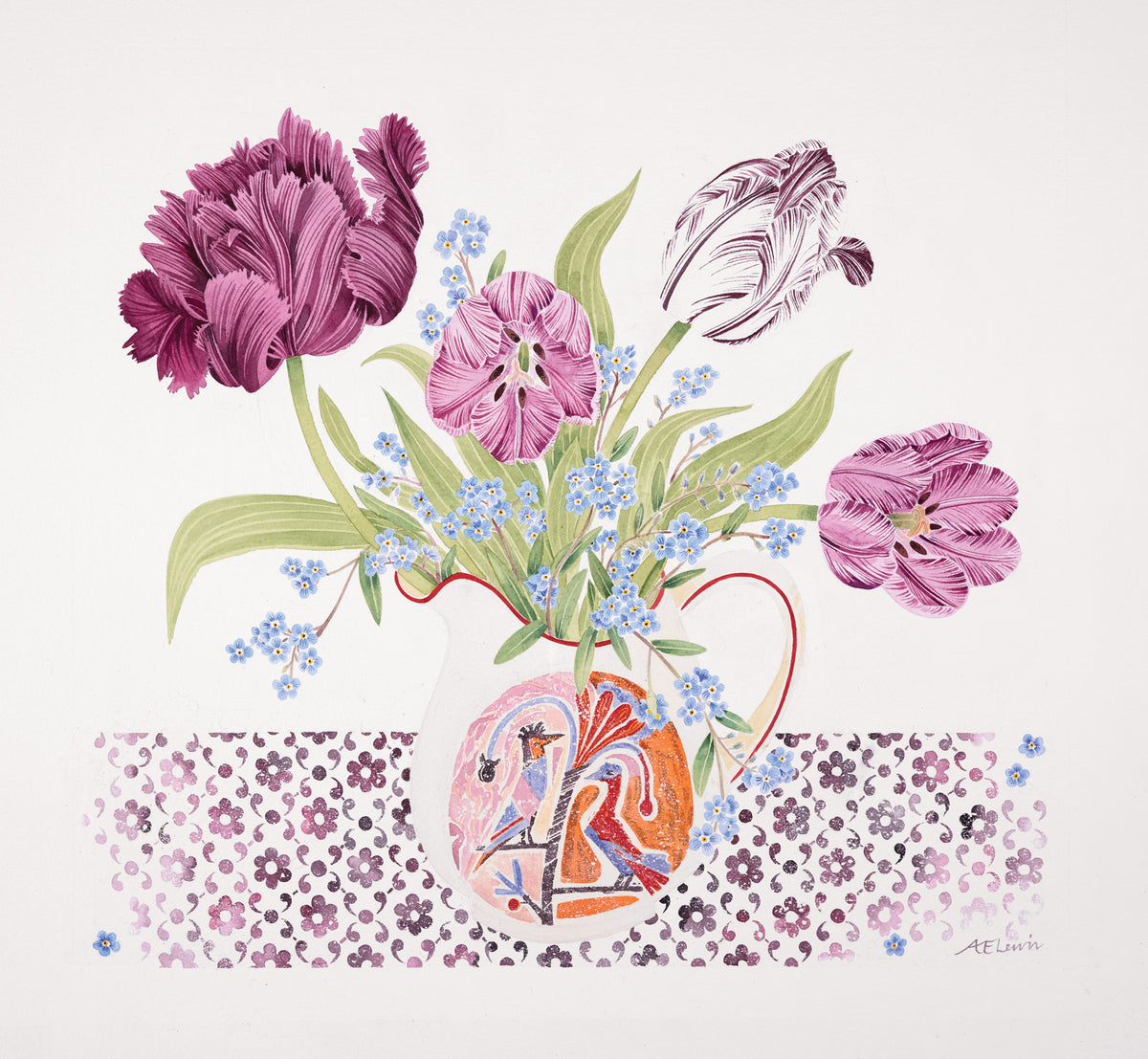 Springtime Rothenstein Jug – watercolour by Angie Lewin