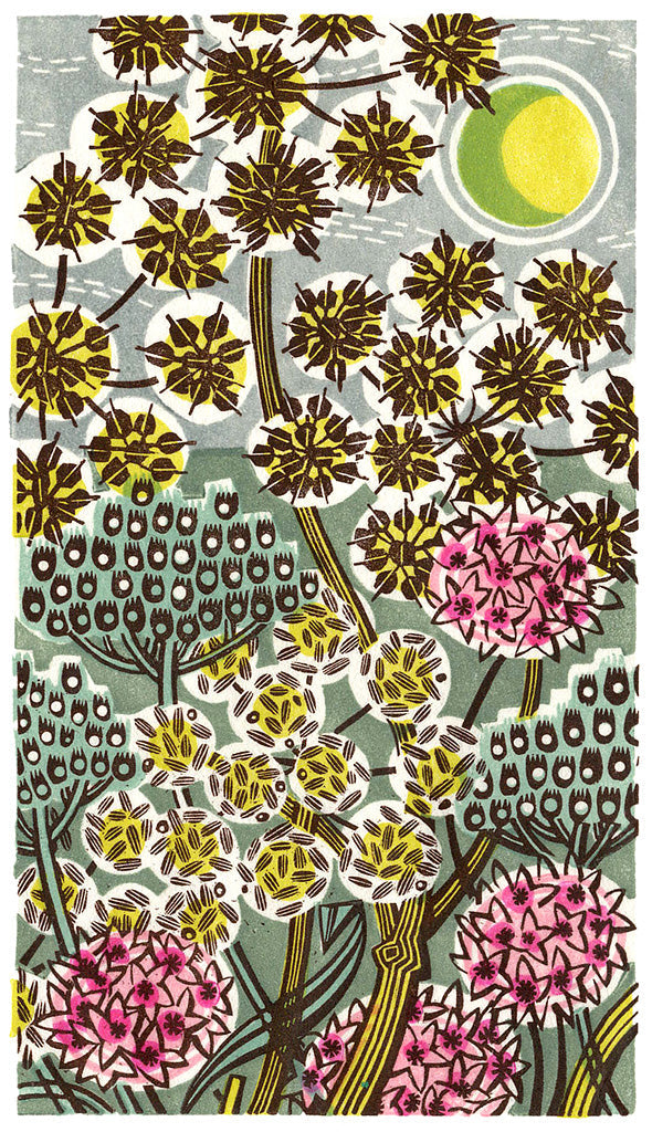 Thrift Moon, wood engraving by Angie Lewin