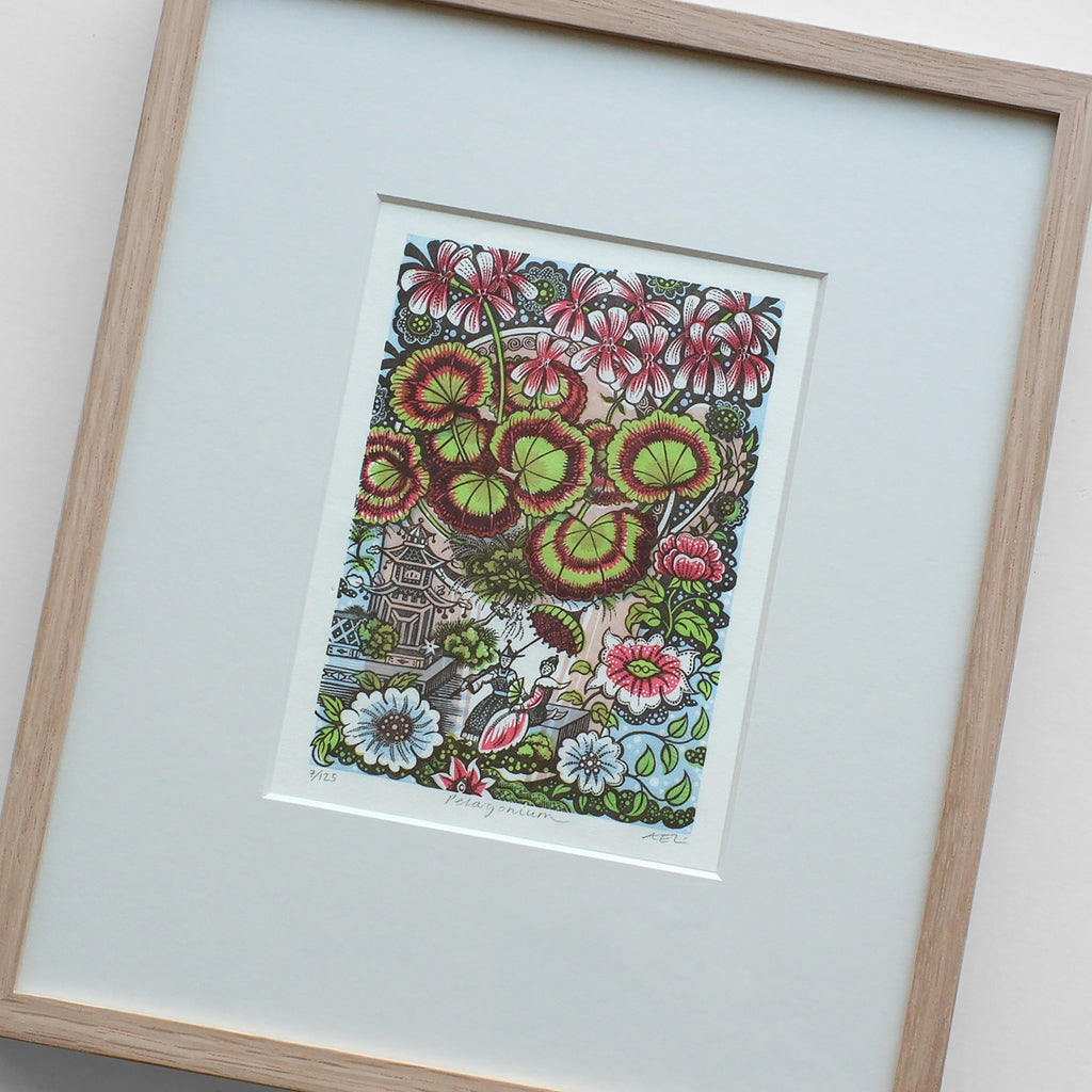 Pelargonium - framed - 7/125 - Angie Lewin - printmaker and painter