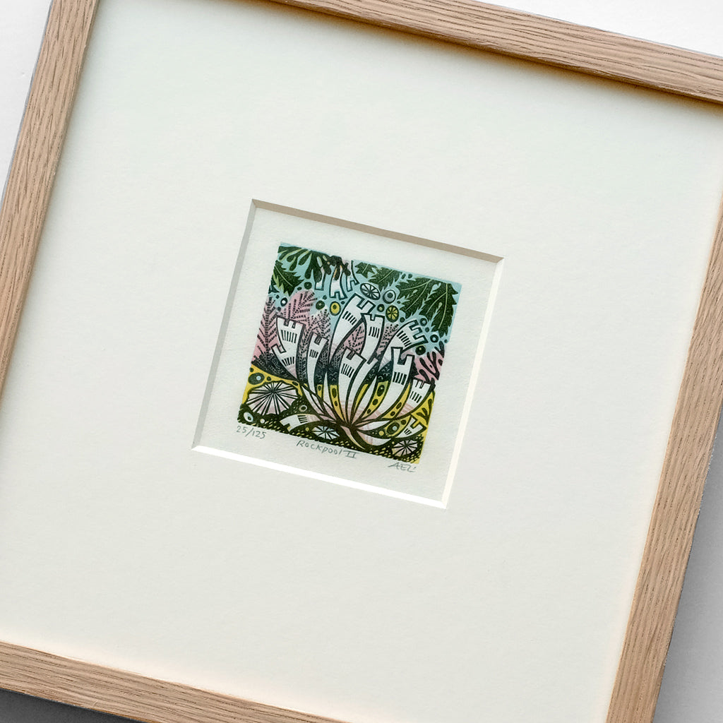 Rockpool II - framed - 25/125 - Angie Lewin - printmaker and painter