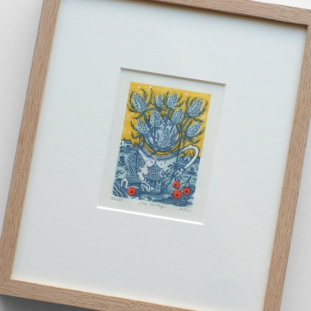 Sea Holly - framed - 42/125 - Angie Lewin - printmaker and painter
