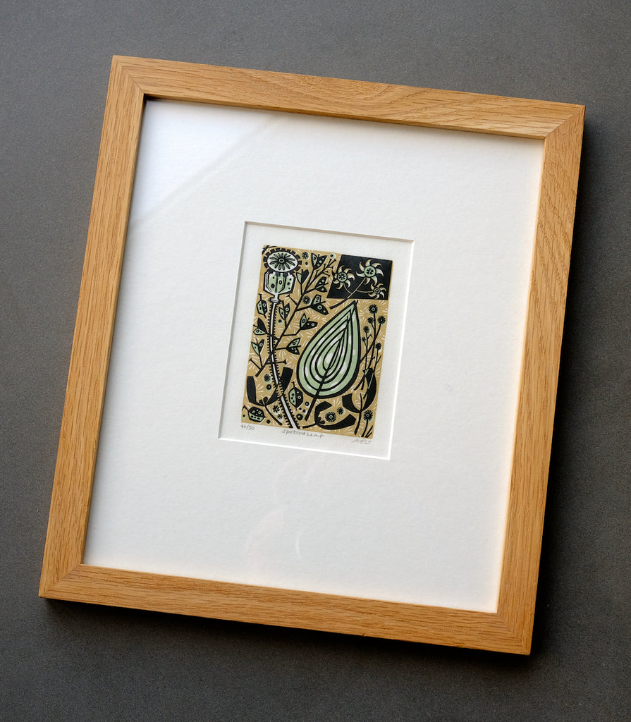 Spotted Leaf - framed - Angie Lewin - printmaker and painter
