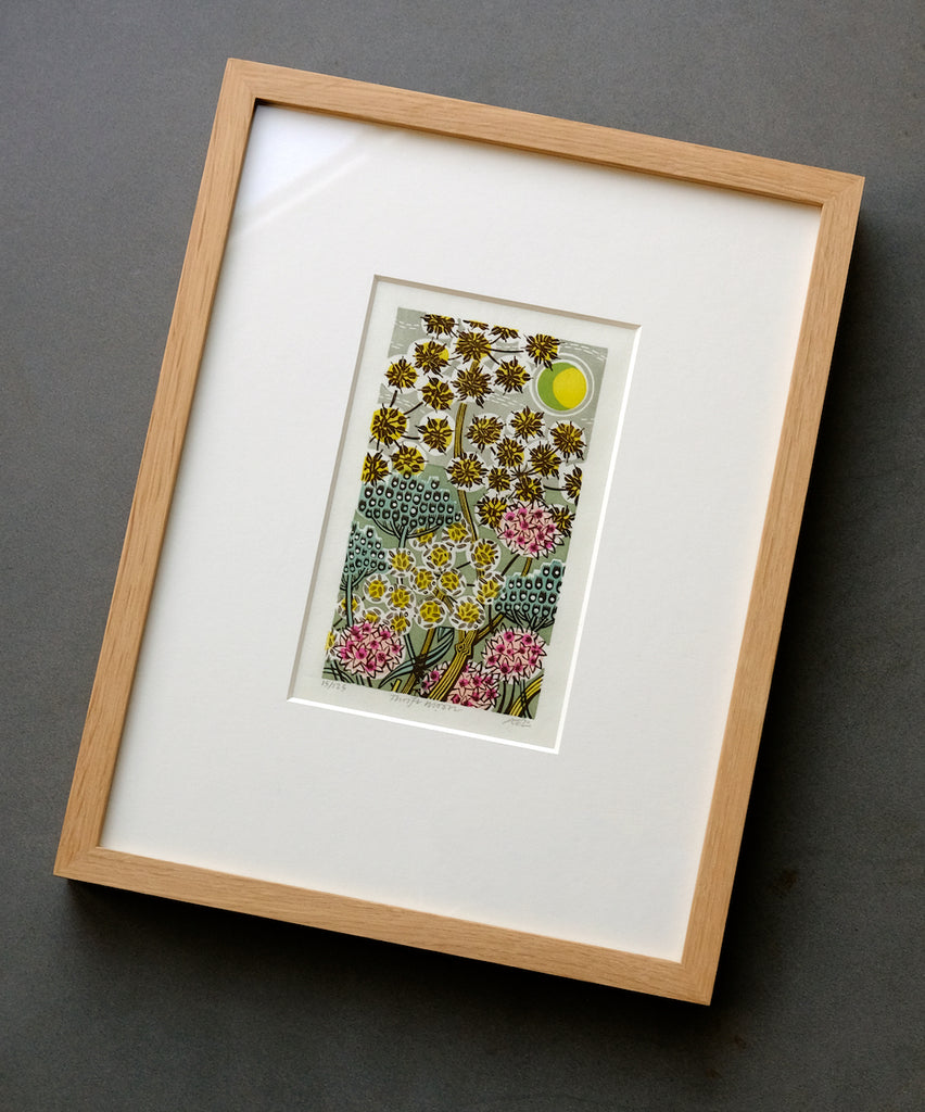 Thrift Moon - framed - Angie Lewin - printmaker and painter