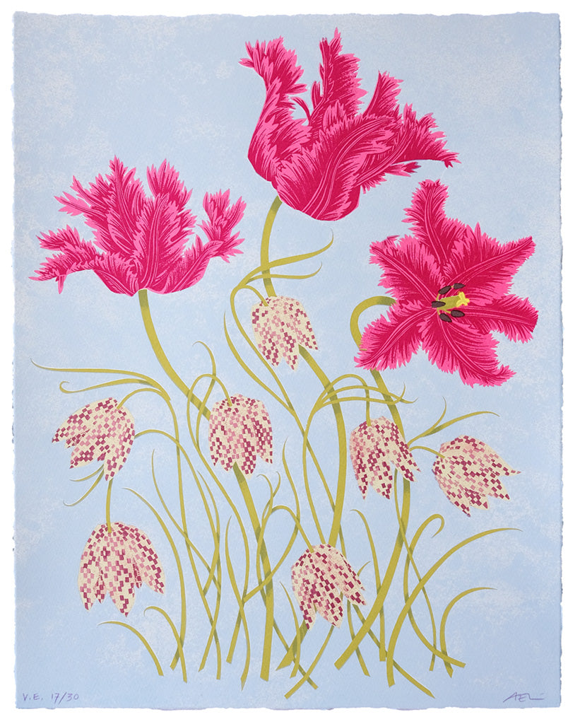 Tulips and Fritillaries 17/30 - Angie Lewin - printmaker and painter