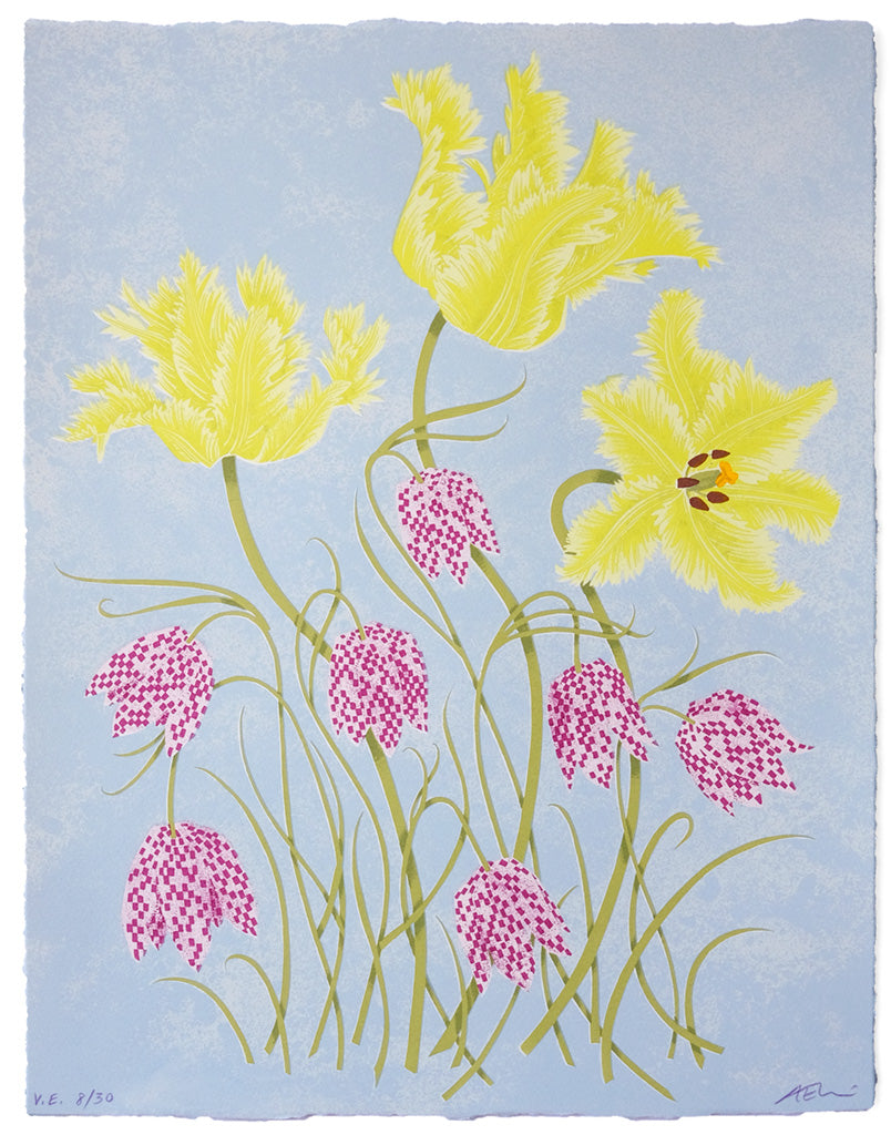 Tulips and Fritillaries 8/30 - Angie Lewin - printmaker and painter