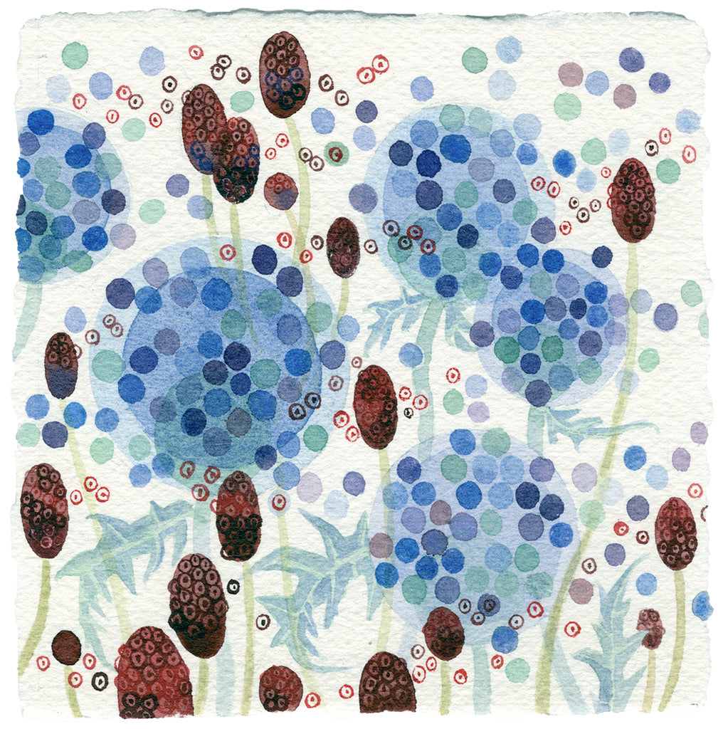 Globe Thistle and Burnet - Angie Lewin - printmaker and painter