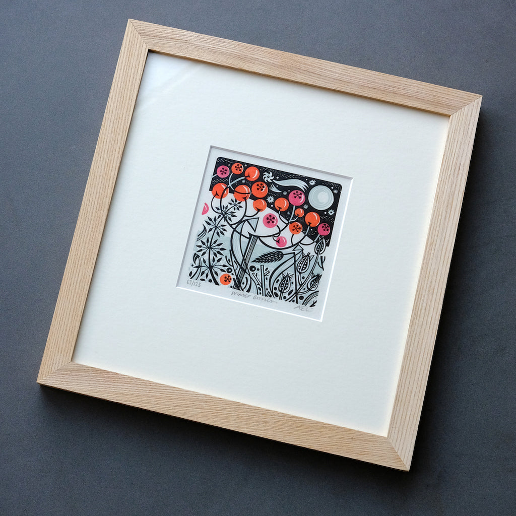 Winter Berries - framed - Angie Lewin - printmaker and painter
