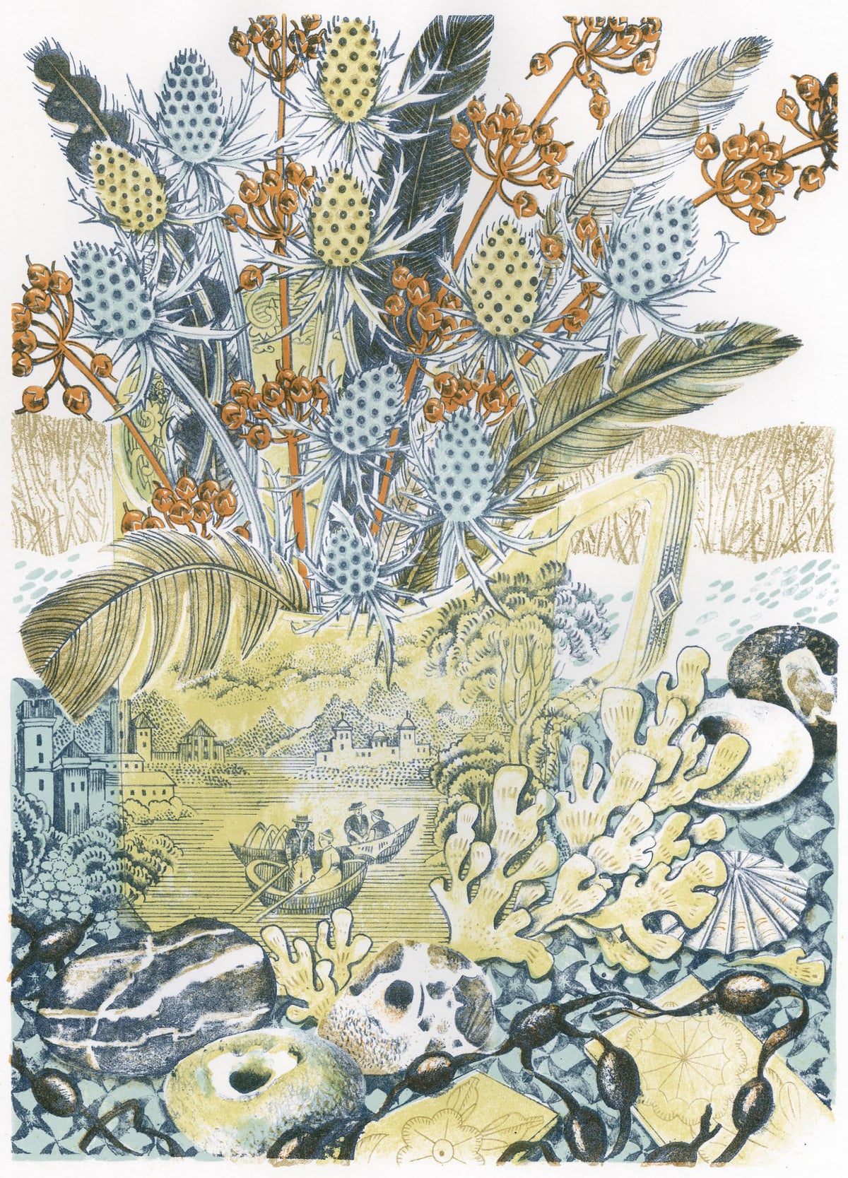 The Blue Boats, lithograph by Angie Lewin