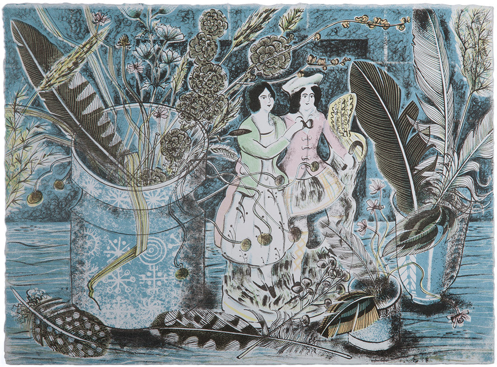 A Highland Gathering, lithograph by Angie Lewin