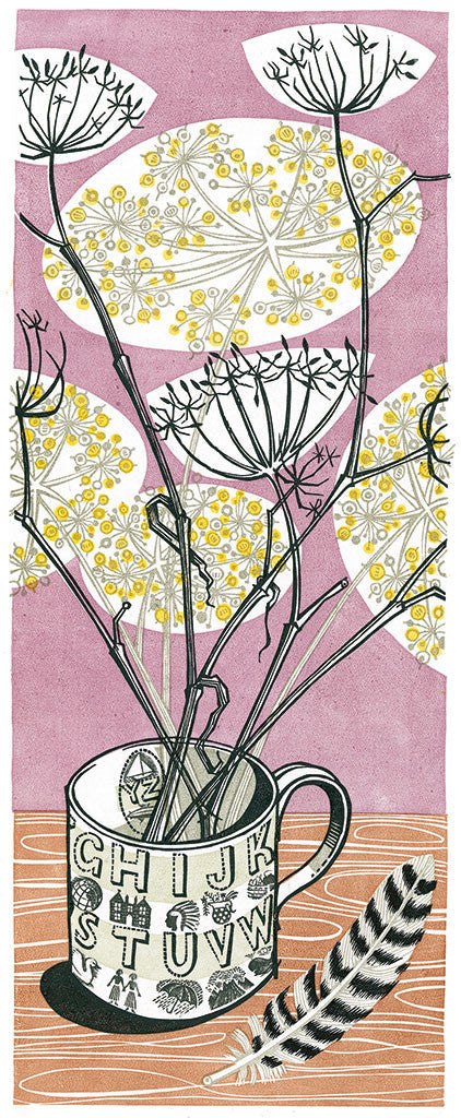 Alphabet Mug, linocut by Angie Lewin