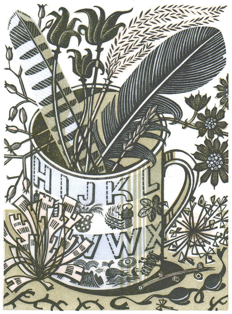 Alphabet and Feathers - Angie Lewin - printmaker and painter