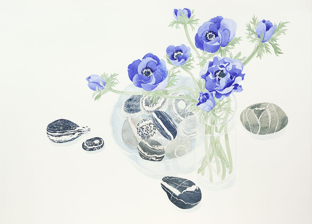 Anemones with Uist Pebbles - Angie Lewin - printmaker and painter