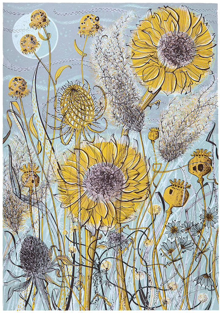 Autumn Garden, Norfolk, screenprint by Angie Lewin