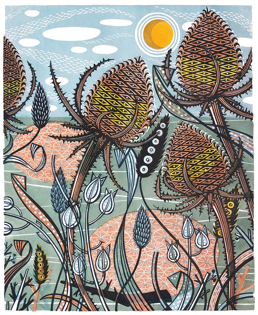 Autumn Teasels - Angie Lewin - printmaker and painter