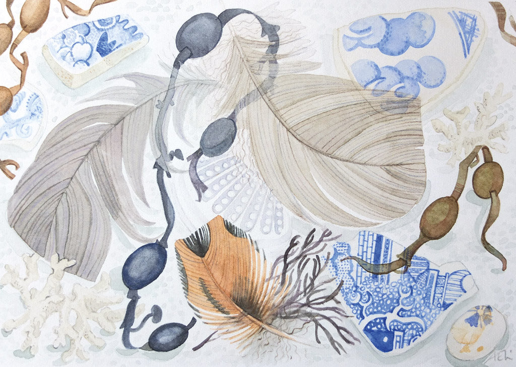 Bains Beach Blue - Angie Lewin - printmaker and painter