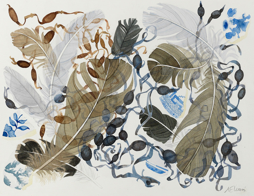 Berneray Blue, Brown Feathers - Angie Lewin - printmaker and painter