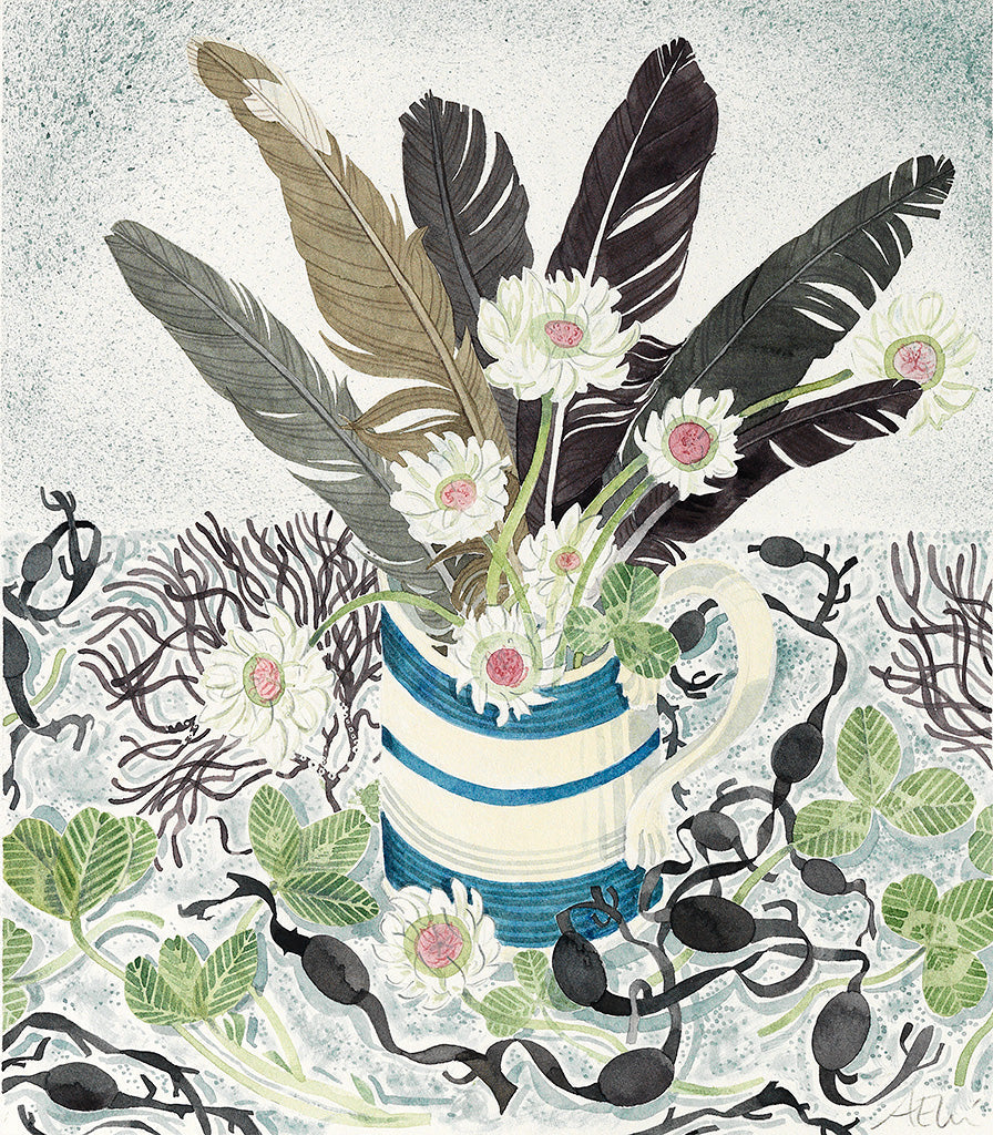 Berneray Clover and Feathers - Angie Lewin - printmaker and painter