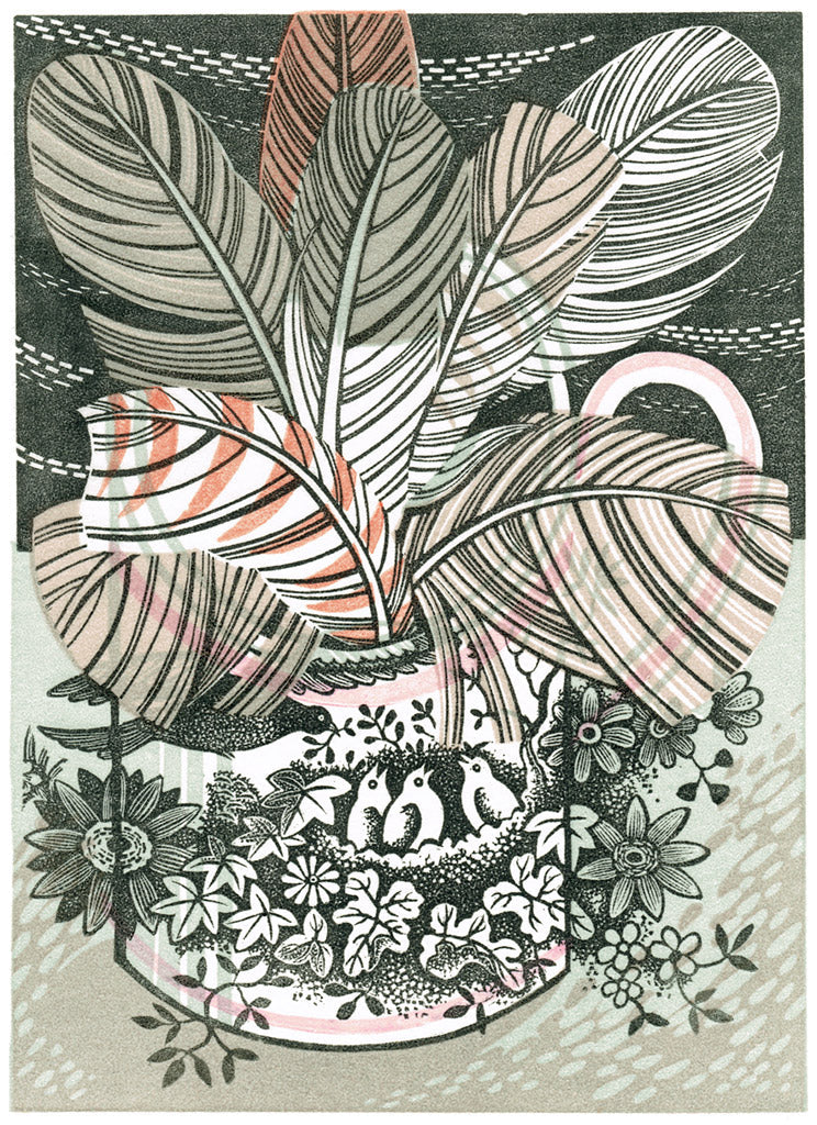 Bird Cup, wood engraving by Angie Lewin