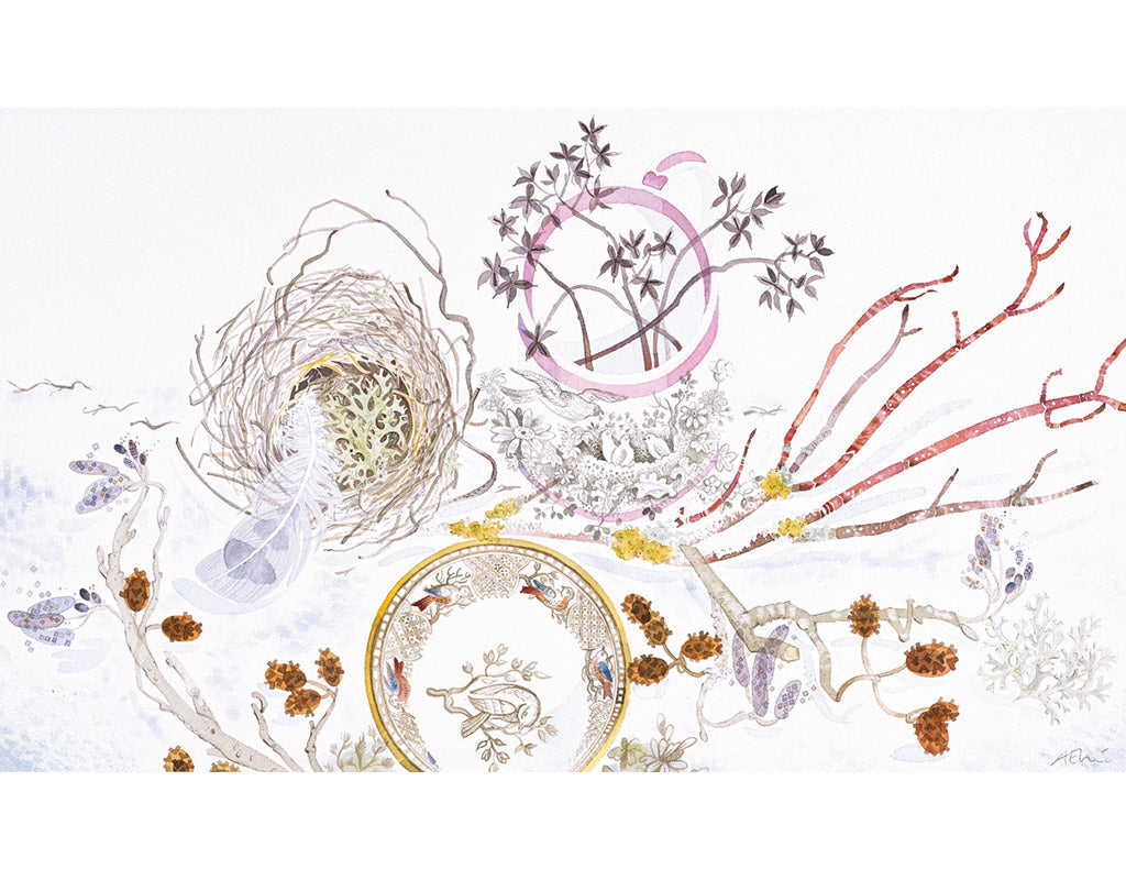 Birds Nests and Spey Catkins - Angie Lewin - printmaker and painter
