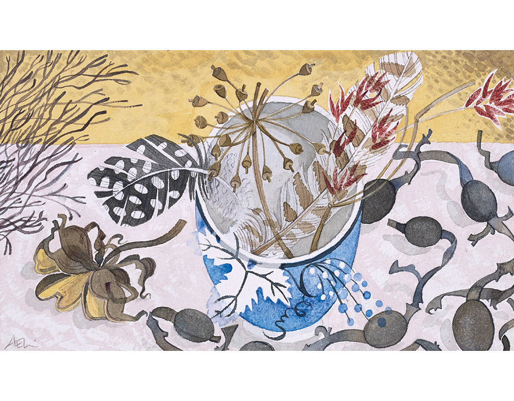 Blue Bowl with Ivy and Seaweed - Angie Lewin - printmaker and painter