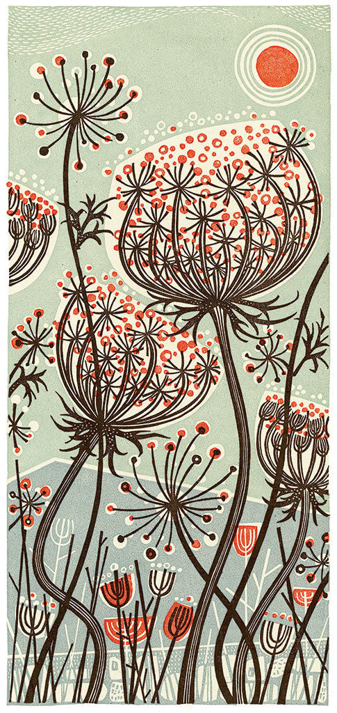 Blue Meadow, linocut by Angie Lewin